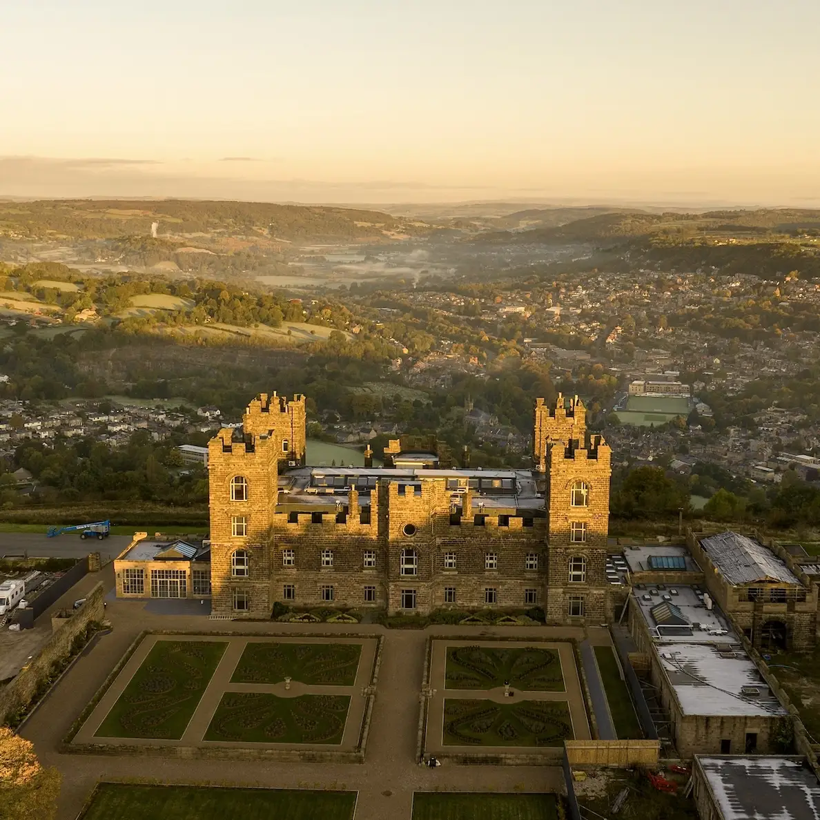 Riber Castle in Derbyshire taken by a Drone at Sunset